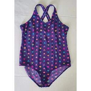 Girls' LANDS' END One-Piece Tank Swimsuit Hearts Excellent SZ 16+ Beachy Summer‎
